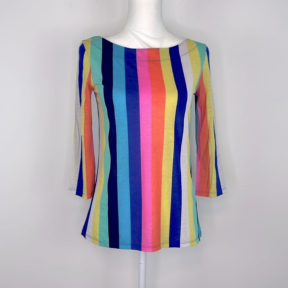 Lily Pulitzer Waverly Top in Multi Sun Stripe/Rainbow Stripe. Size XS - Picture 2 of 13